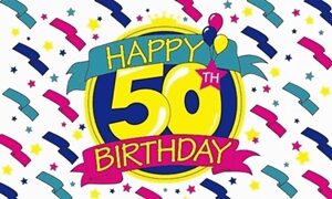 Happy 50th Birthday Satin Flag 15x22cm